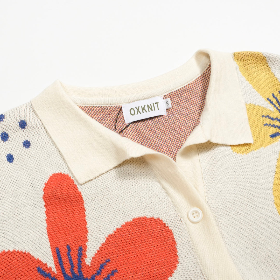 Fleur d'abricot blanc pour femmes cardigan tricoté jacquard