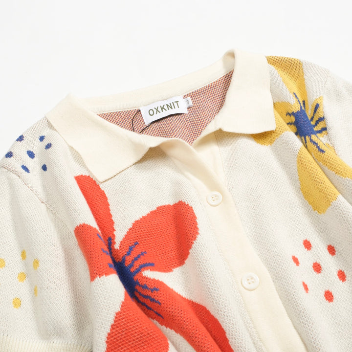 Fleur d'abricot blanc pour femmes cardigan tricoté jacquard