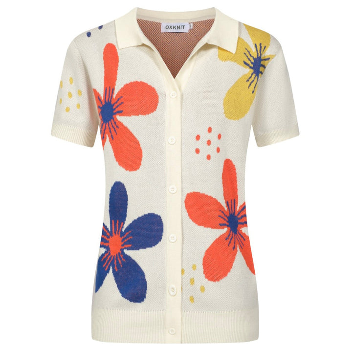 Fleur d'abricot blanc pour femmes cardigan tricoté jacquard