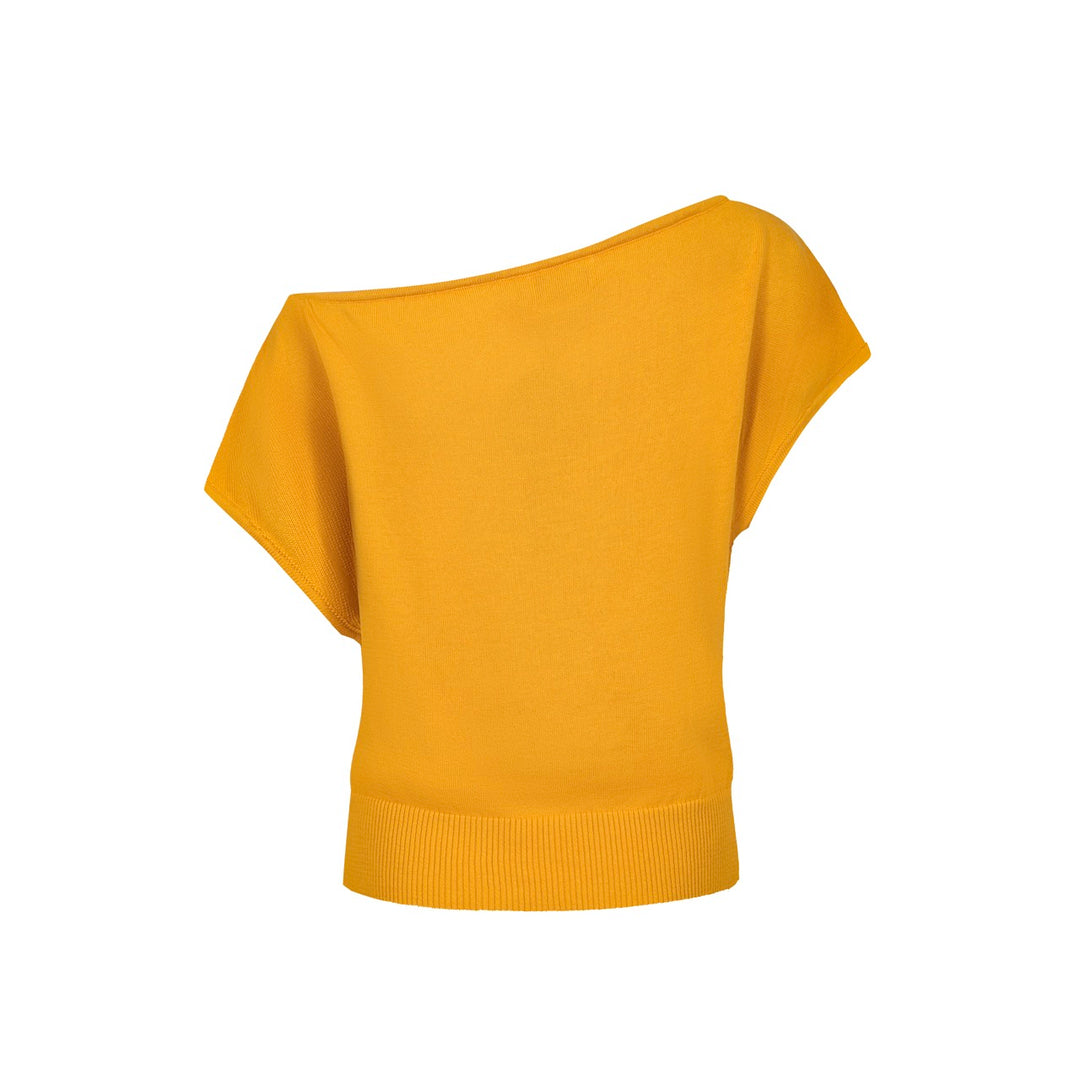 Γυναικεία αλεπού Jacquard Knit Diagonal Shource Knit T -shirt - Σύντομη έκδοση μεγέθους