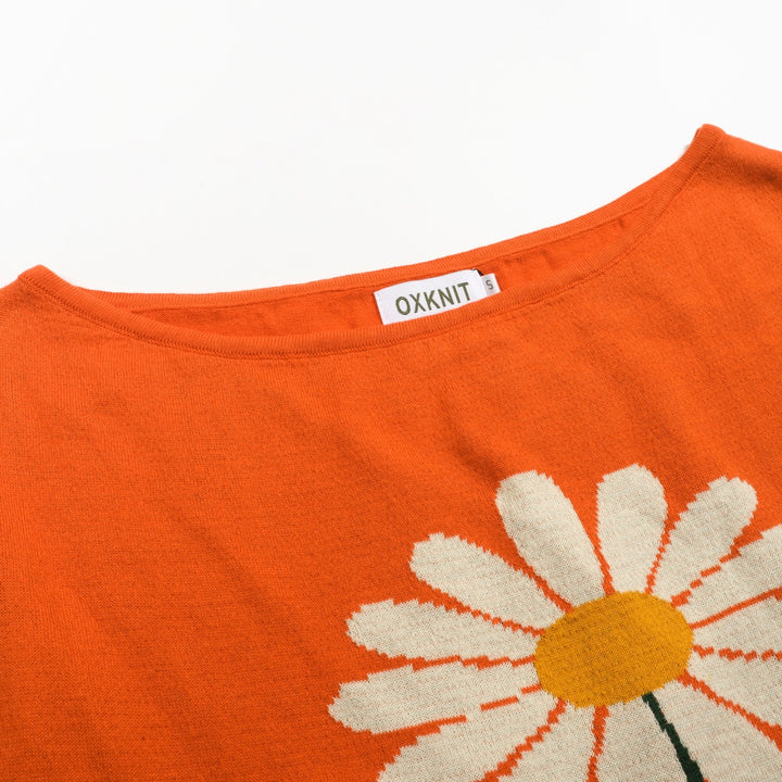 T-shirt feminina Jacquard Knit Sweep-ombro-tamanho curto da versão
