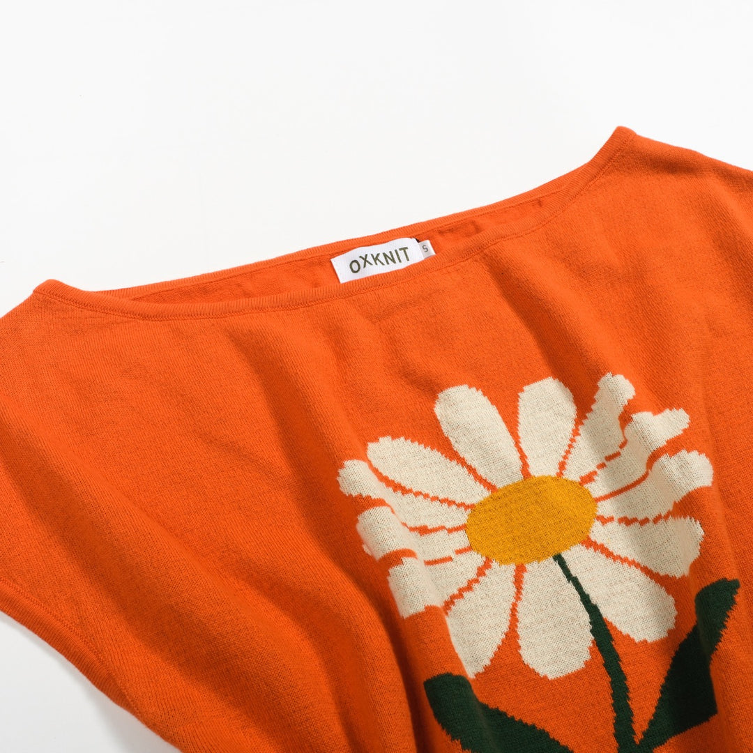 T-shirt feminina Jacquard Knit Sweep-ombro-tamanho curto da versão