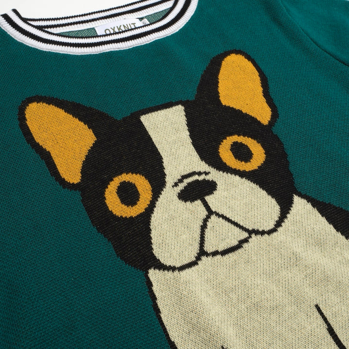Women's vintage French Bulldog dog jacquard knit T-shirt