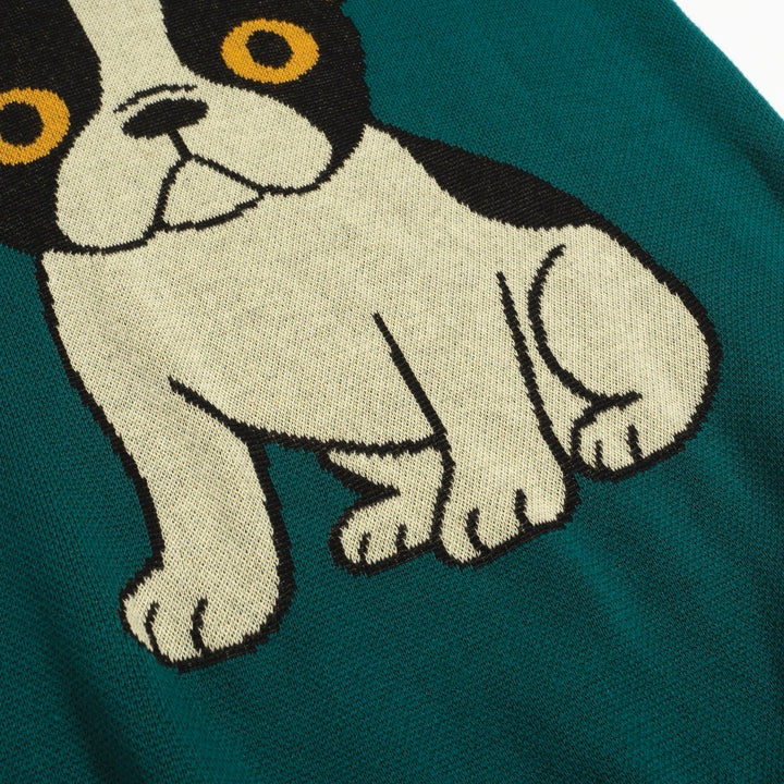 Women's vintage French Bulldog dog jacquard knit T-shirt