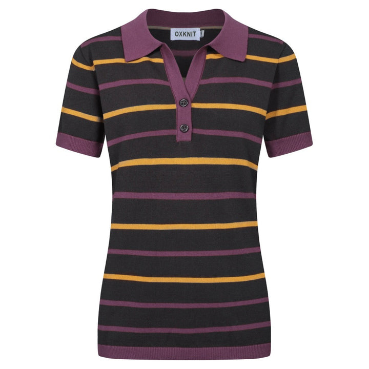 Kvinnors bruna randiga Jacquard V-hals polo