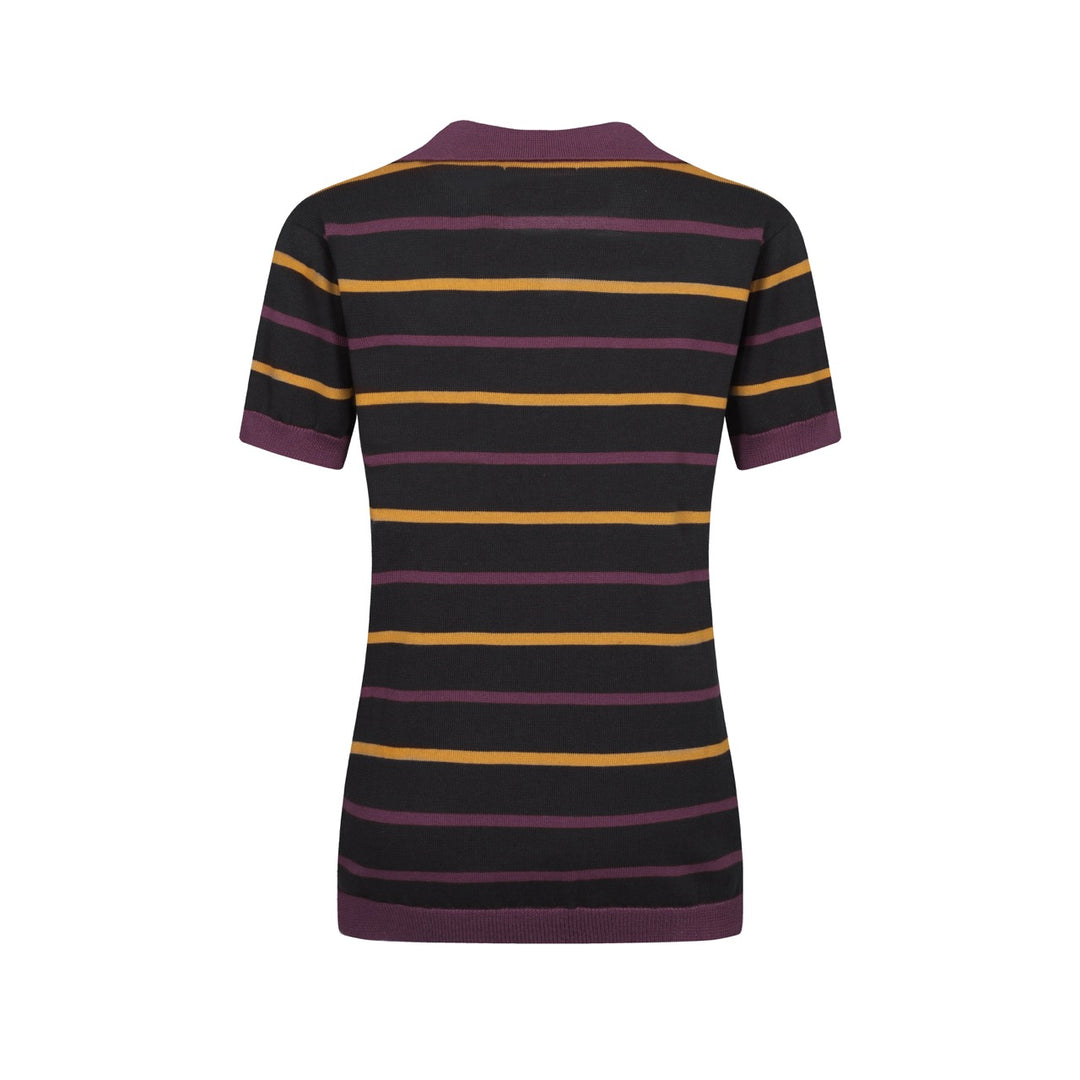Kvinnors bruna randiga Jacquard V-hals polo