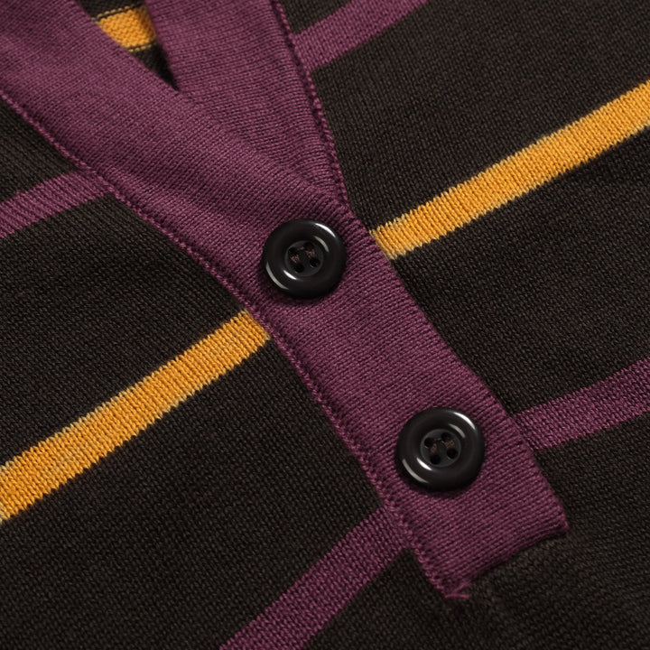 Kvinnors bruna randiga Jacquard V-hals polo