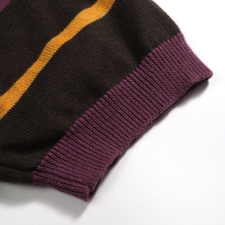 Kvinnors bruna randiga Jacquard V-hals polo