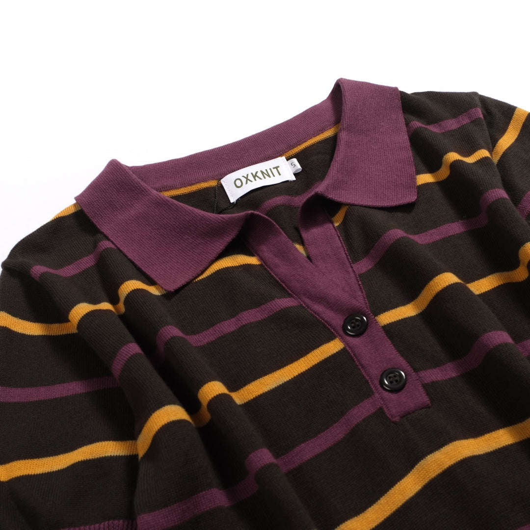 Kvinnors bruna randiga Jacquard V-hals polo
