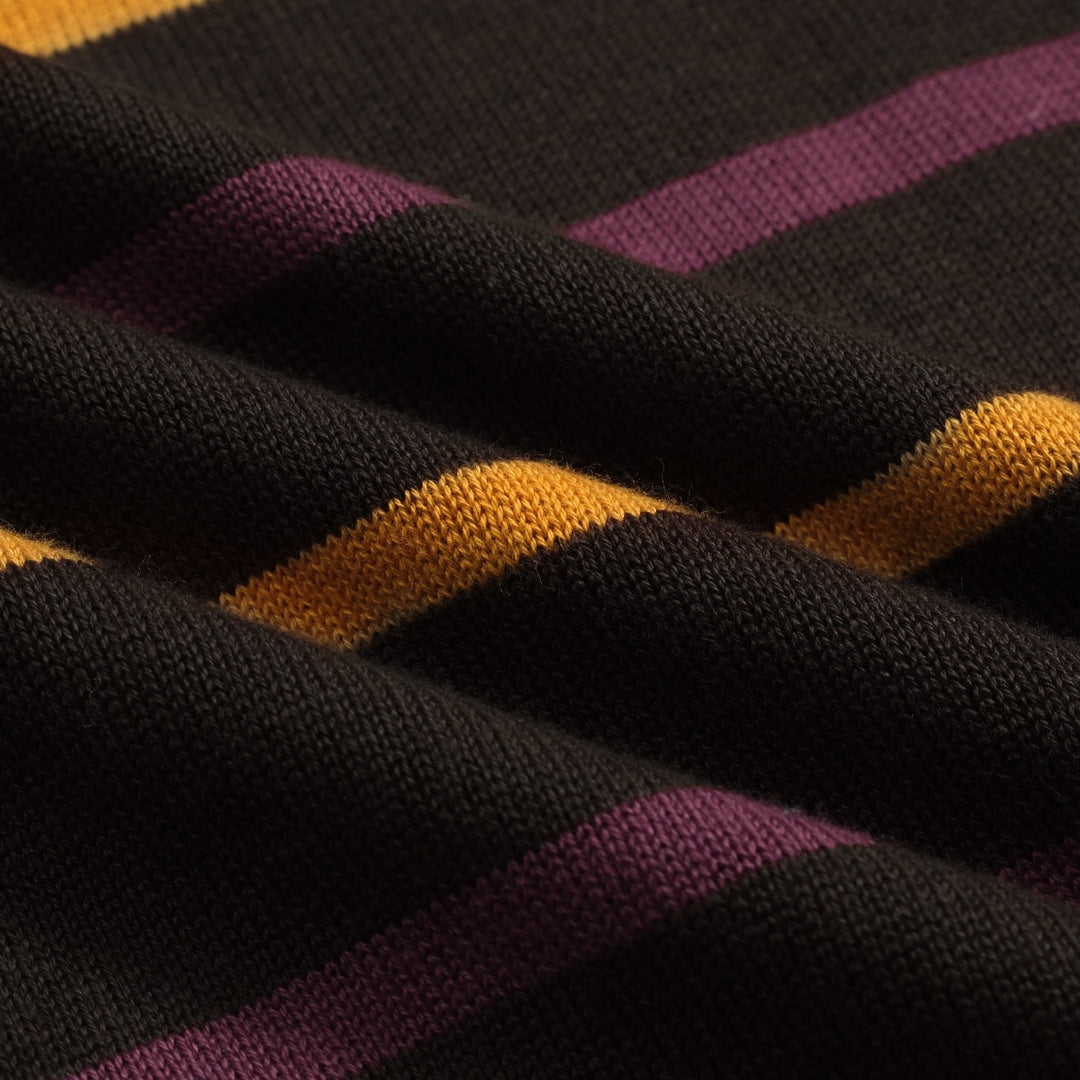 Kvinnors bruna randiga Jacquard V-hals polo