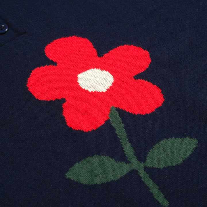 Ανδρικό ναυτικό floral jacquard πλεκτό πουκάμισο πόλο