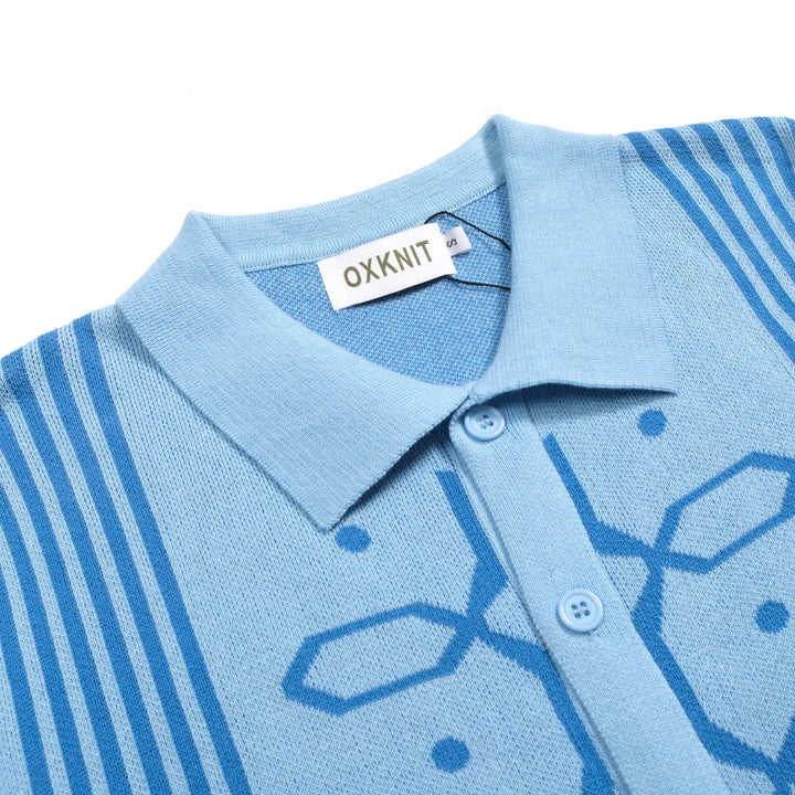 Mænds blå retro jacquard strikket cardigan