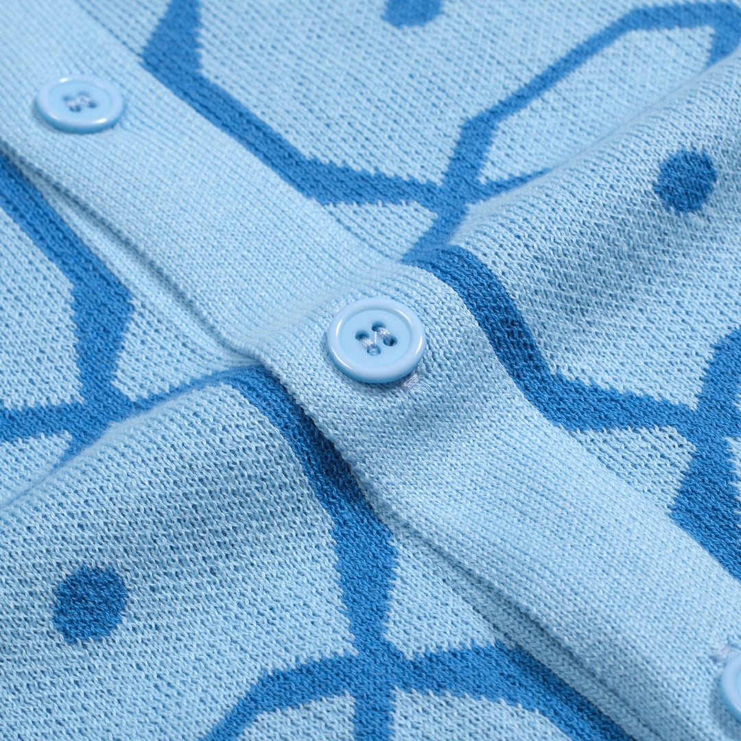Mænds blå retro jacquard strikket cardigan