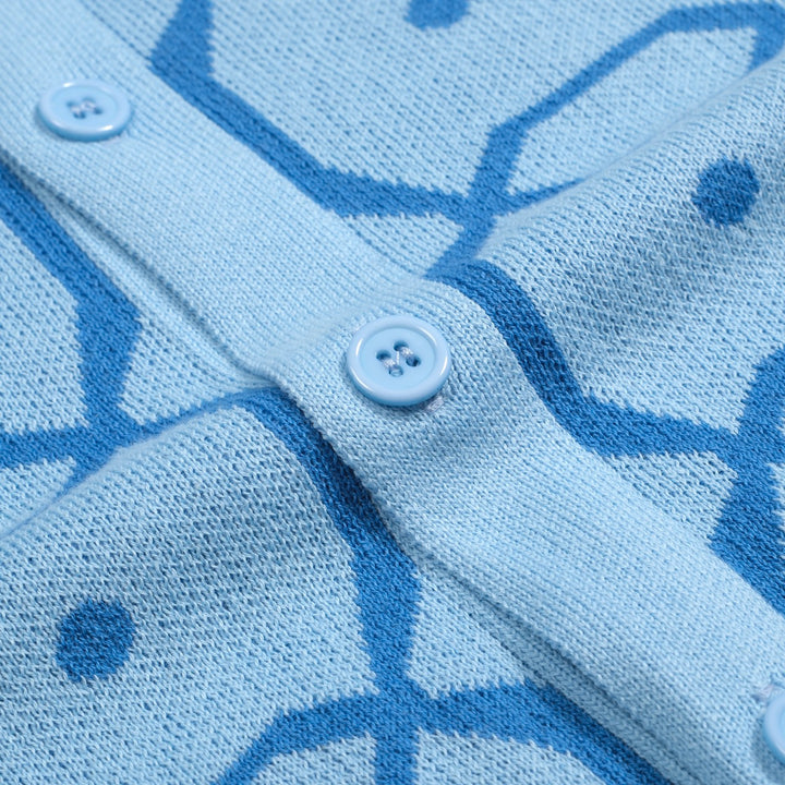 Mænds blå retro jacquard strikket cardigan