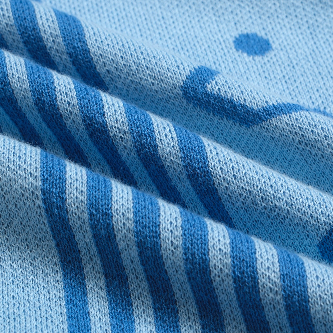 Mænds blå retro jacquard strikket cardigan