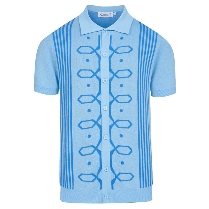 Mænds blå retro jacquard strikket cardigan