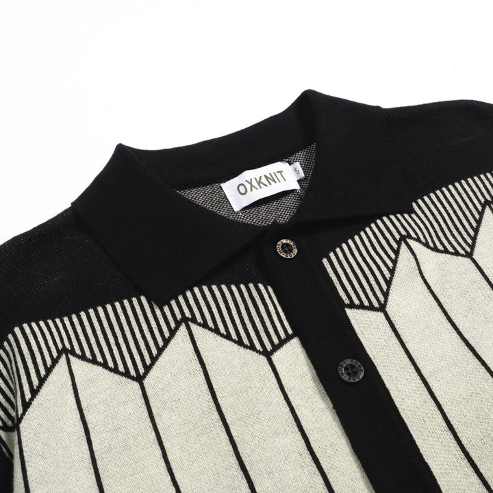 Herr Black Retro Era Jacquard Sticked Cardigan