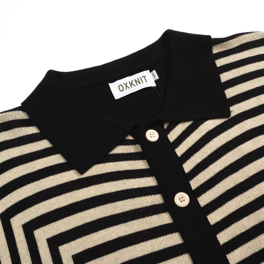 Mænds sorte retro stribet jacquard strikket cardigan