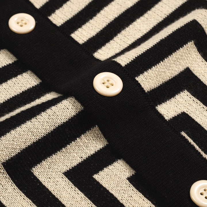 Mænds sorte retro stribet jacquard strikket cardigan