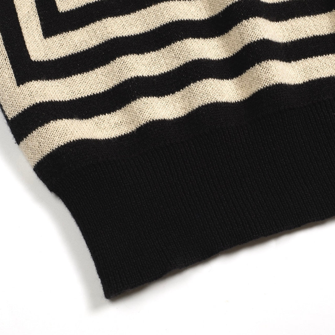 Mænds sorte retro stribet jacquard strikket cardigan