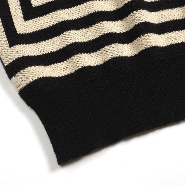 Mænds sorte retro stribet jacquard strikket cardigan