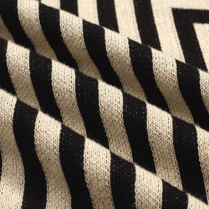 Mænds sorte retro stribet jacquard strikket cardigan