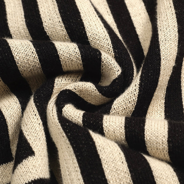 Mænds sorte retro stribet jacquard strikket cardigan