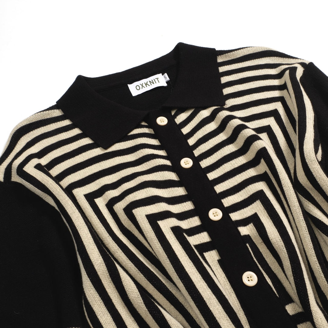 Mænds sorte retro stribet jacquard strikket cardigan