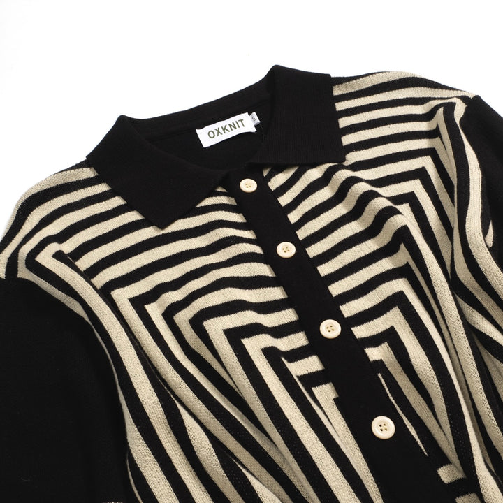Mænds sorte retro stribet jacquard strikket cardigan