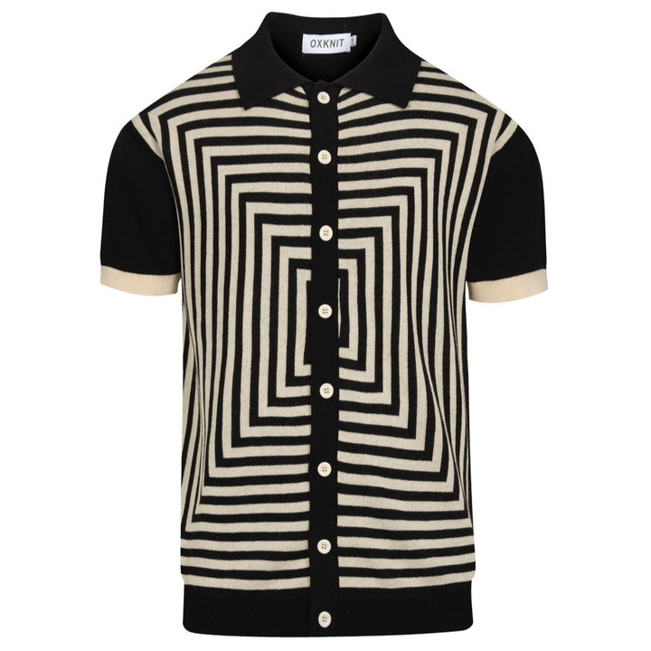 Mænds sorte retro stribet jacquard strikket cardigan