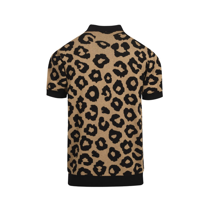 Men's brown leopard print vintage jacquard knitted cardigan