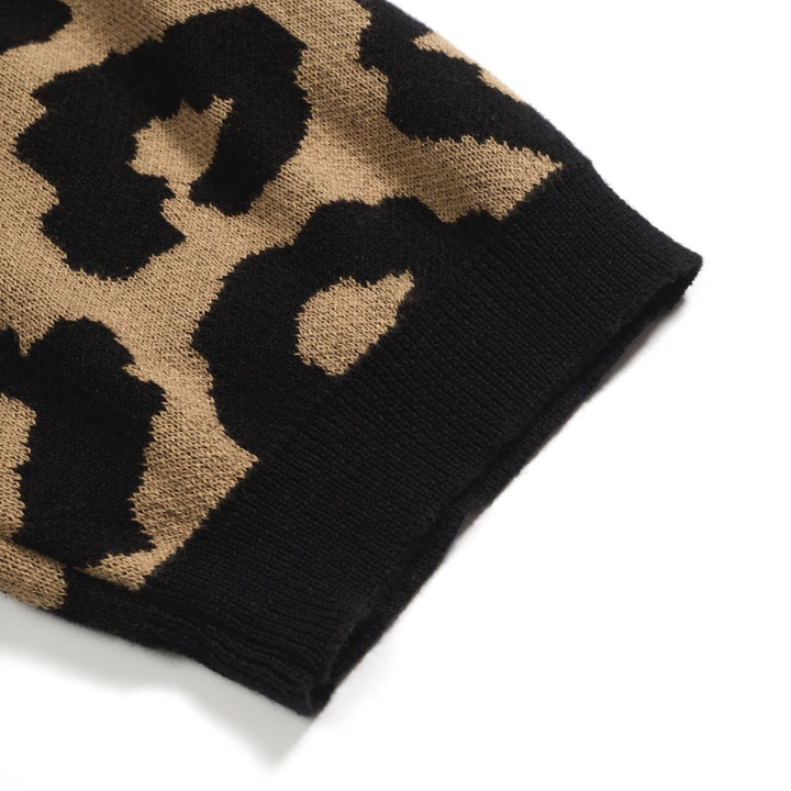 Men's brown leopard print vintage jacquard knitted cardigan