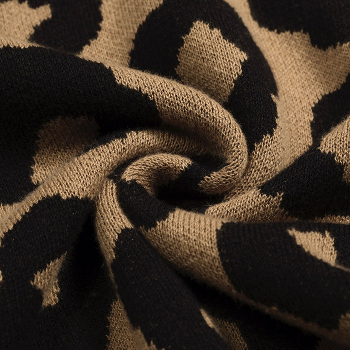 Men's brown leopard print vintage jacquard knitted cardigan