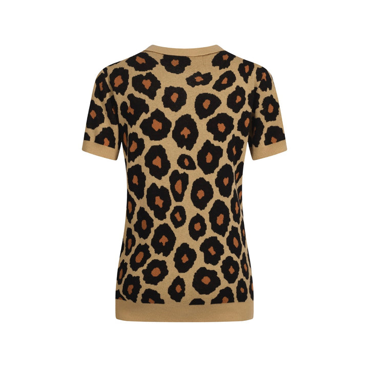 Women's khaki leopard print vintage jacquard cardigan