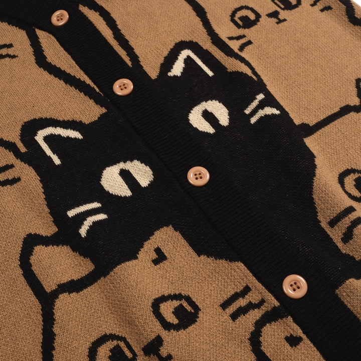 Women's khaki cat vintage jacquard cardigan