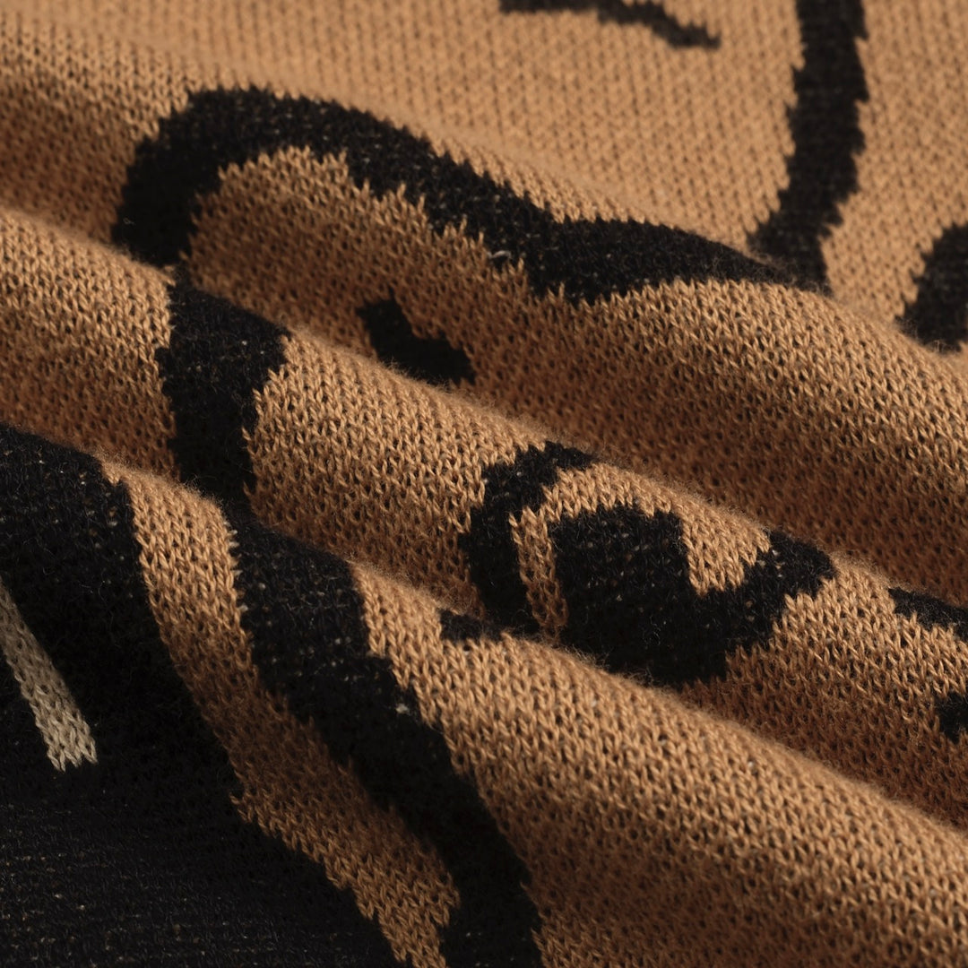 Women's khaki cat vintage jacquard cardigan