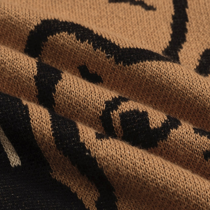 Women's khaki cat vintage jacquard cardigan