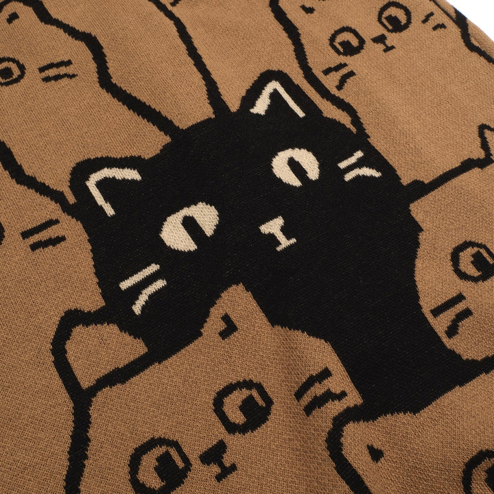 Women's khaki cat vintage jacquard cardigan