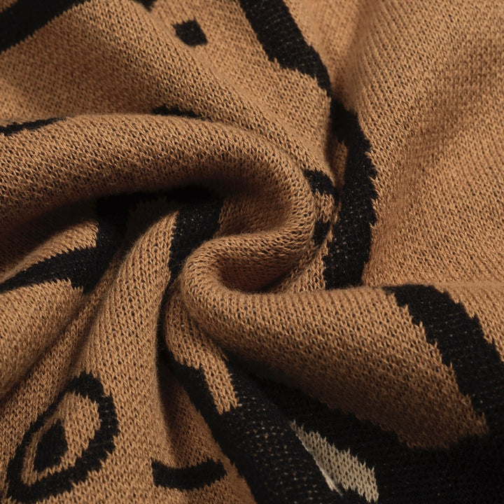 Women's khaki cat vintage jacquard cardigan