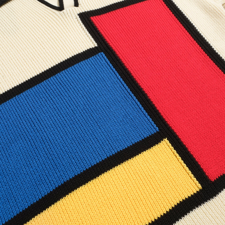 Men's multi-color color-blocking knitted V-neck polo shirt