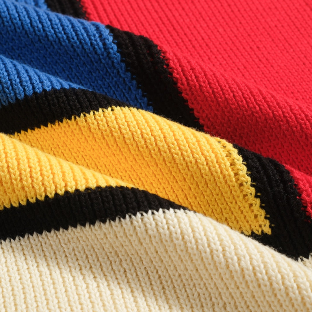 Men's multi-color color-blocking knitted V-neck polo shirt