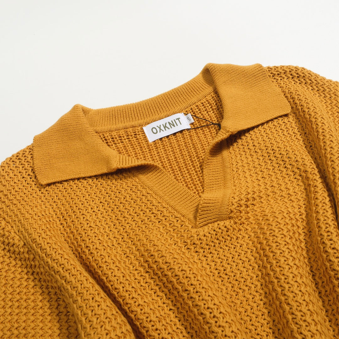 Polo a maglia a V-Neck Khaki casual da uomo