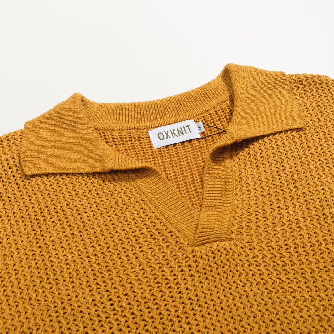 Polo a maglia a V-Neck Khaki casual da uomo