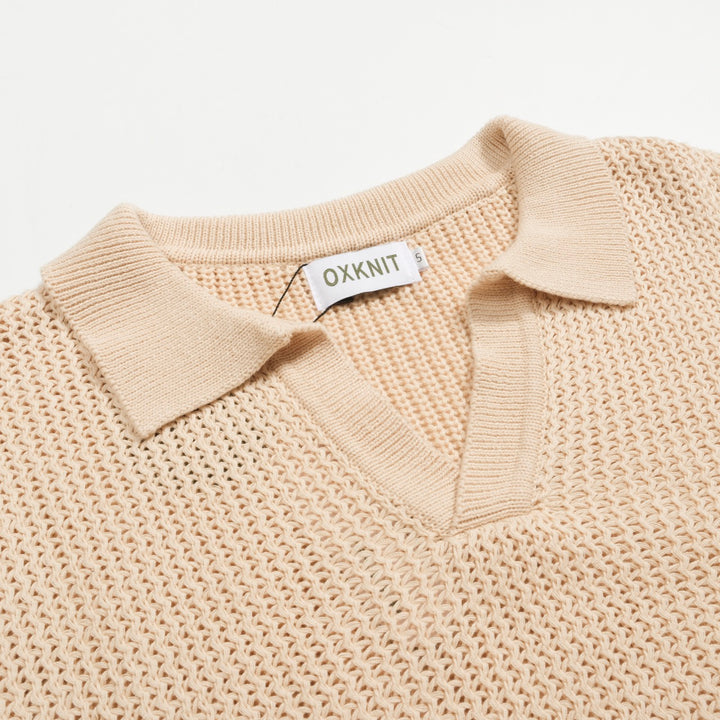 Ανδρικά βερίκοκο ρετρό casual v-neck πλεκτό πουκάμισο πόλο