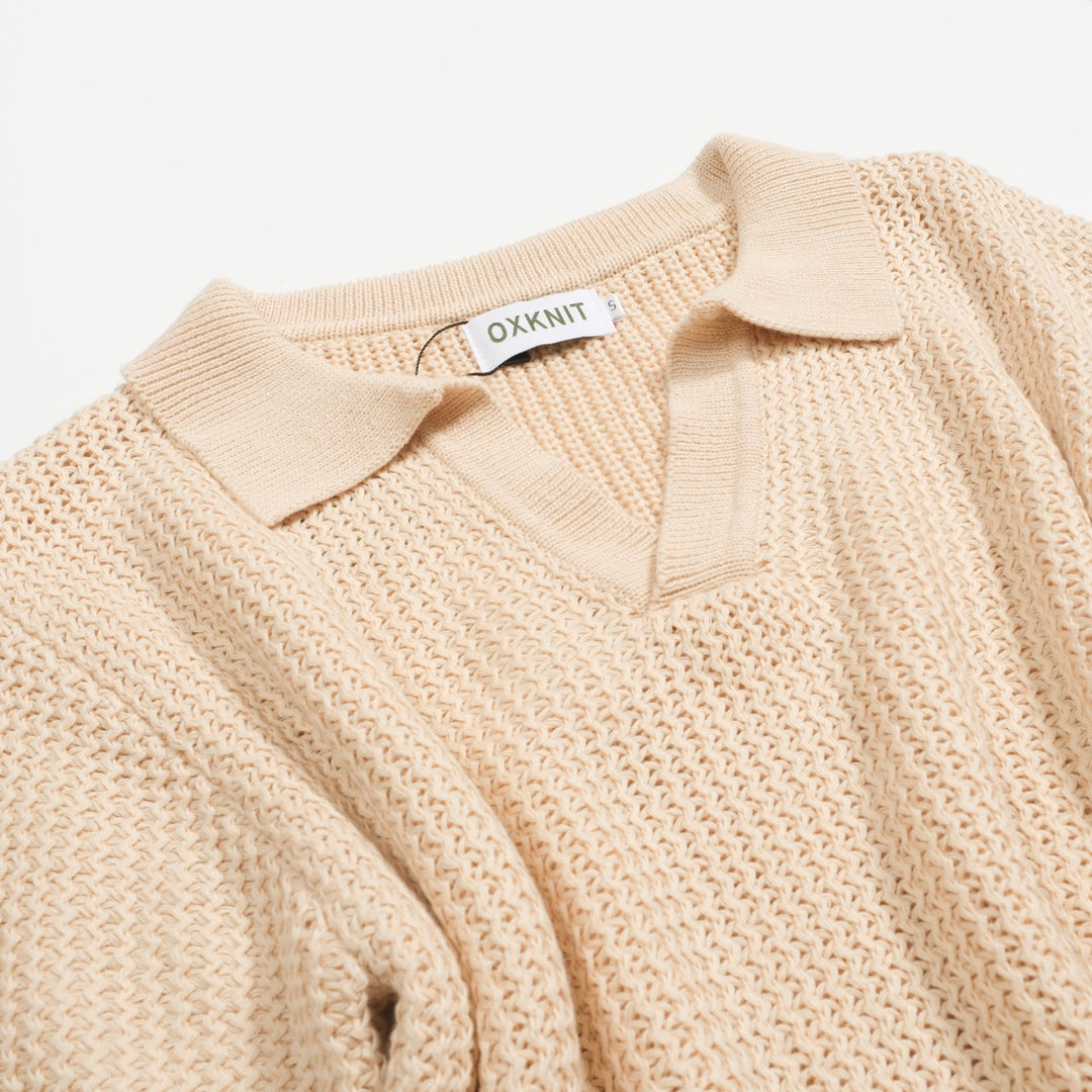 Ανδρικά βερίκοκο ρετρό casual v-neck πλεκτό πουκάμισο πόλο