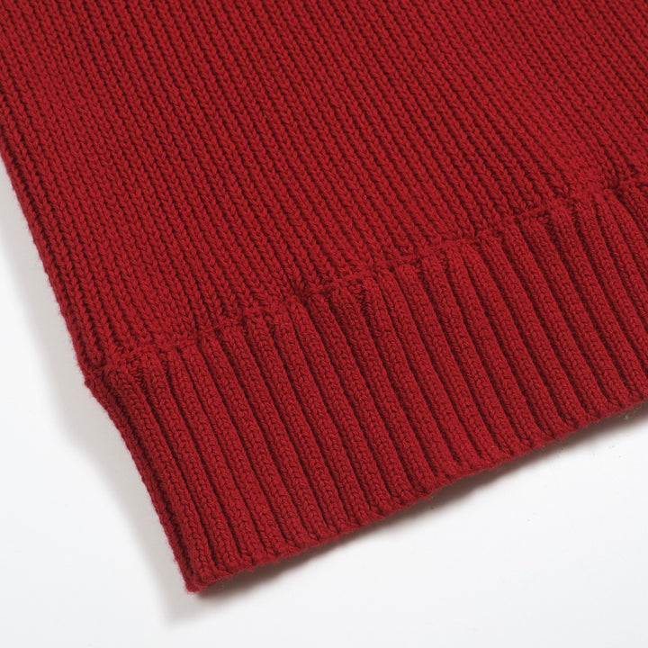 Men's red vintage striped V-neck knitted polo shirt