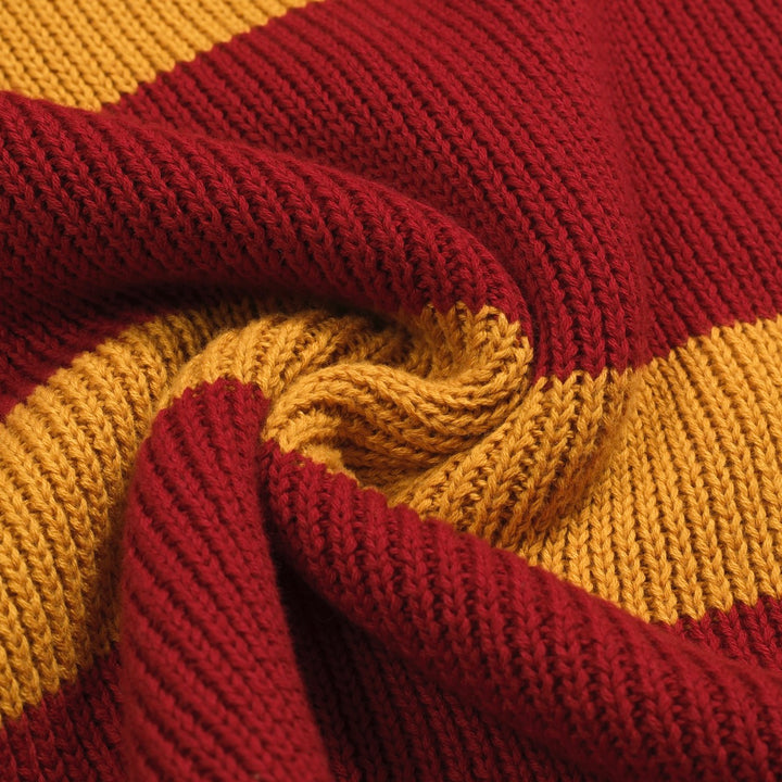 Men's red vintage striped V-neck knitted polo shirt