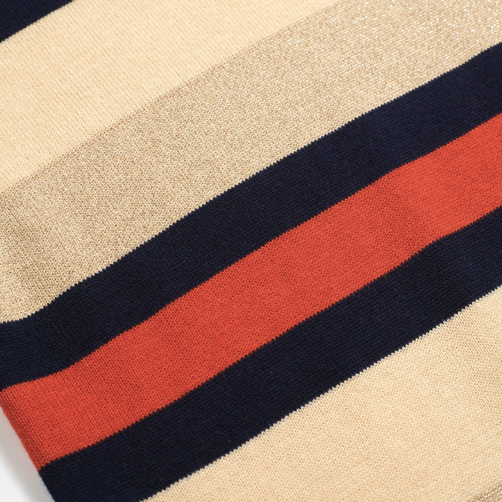 Men's khaki vintage striped V-neck knitted polo shirt