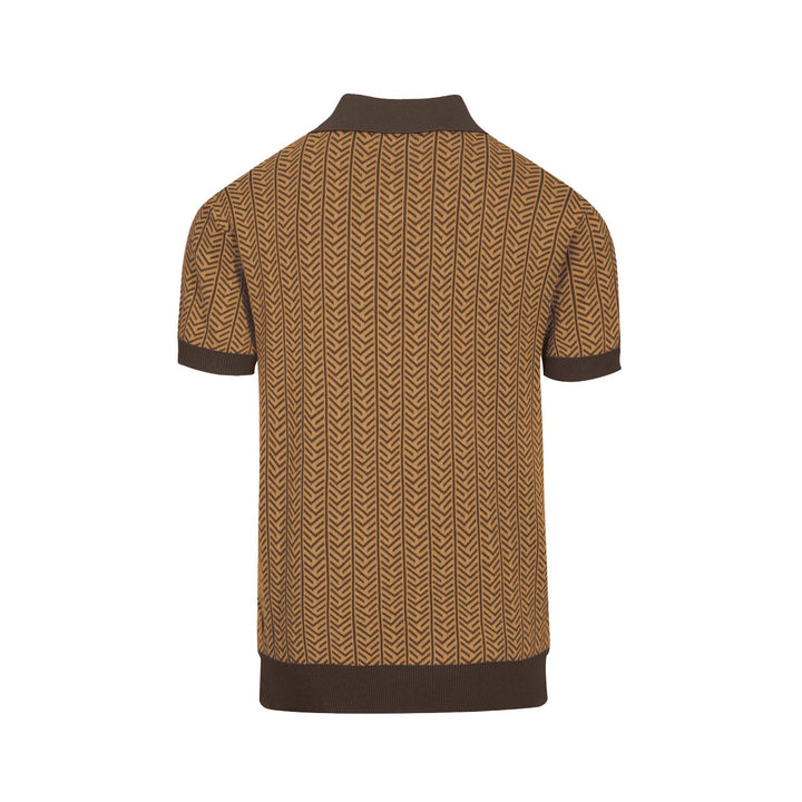 Polo V-neck tricotée rétro marron homme