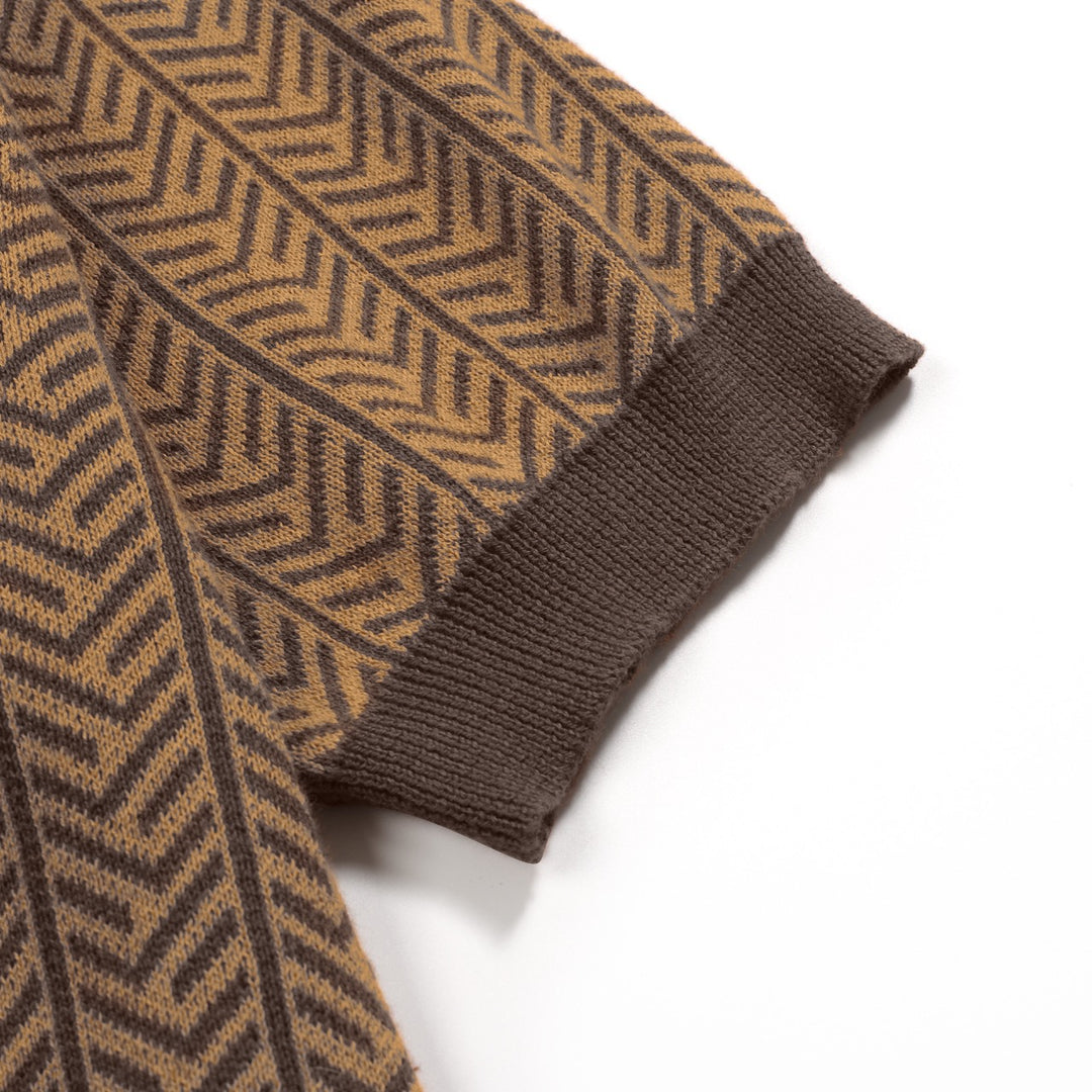 Polo V-neck tricotée rétro marron homme